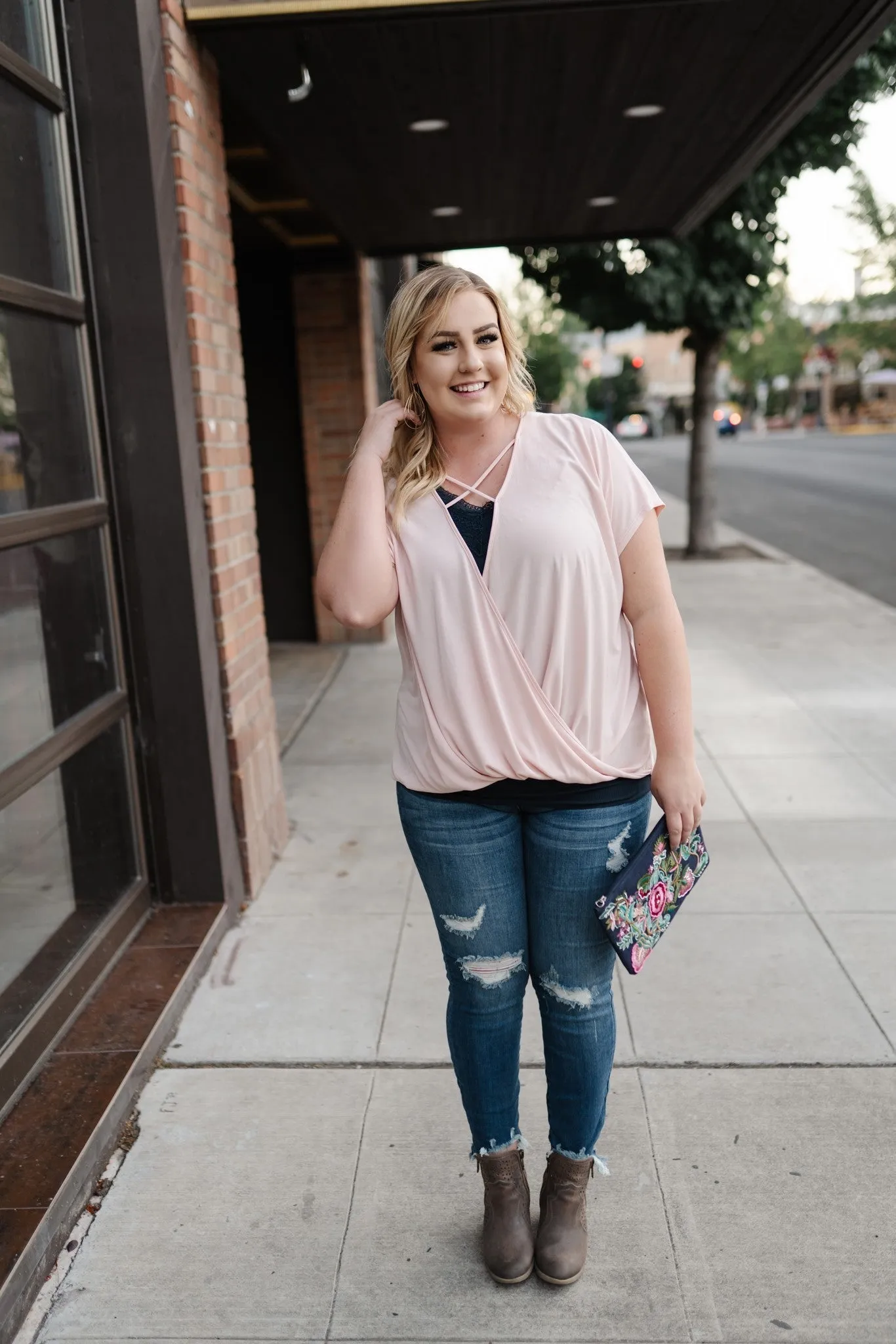Stay Fancy Surplice Top In Blush
