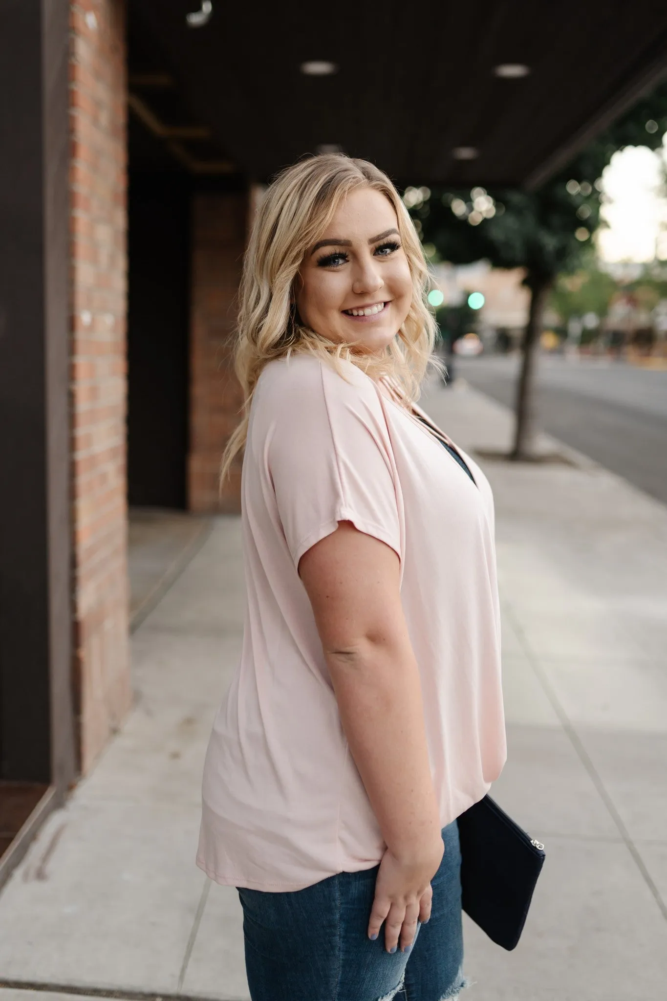 Stay Fancy Surplice Top In Blush