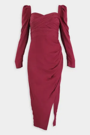 Stretch Crepe Wrap Midi Dress in Cabernet