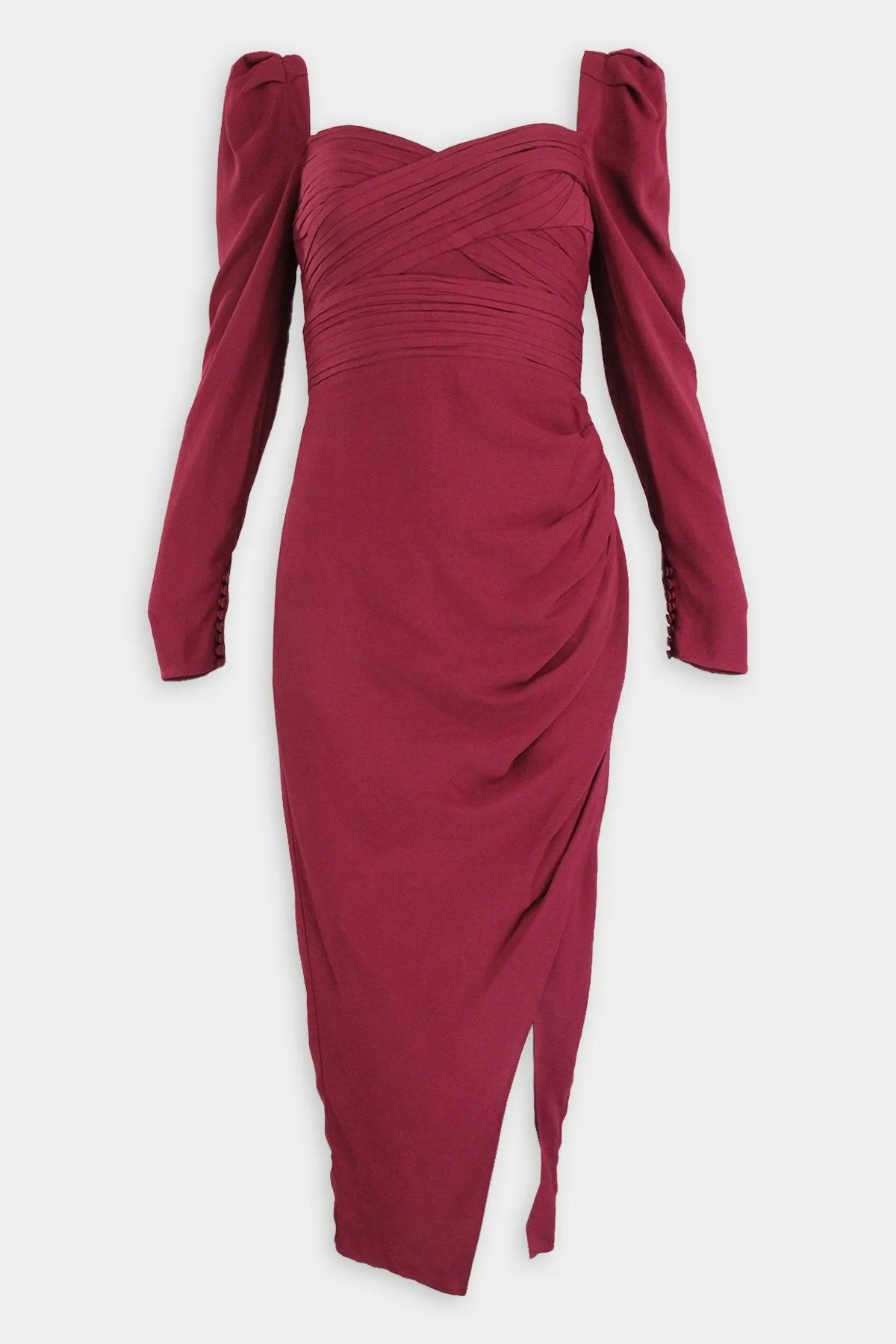 Stretch Crepe Wrap Midi Dress in Cabernet