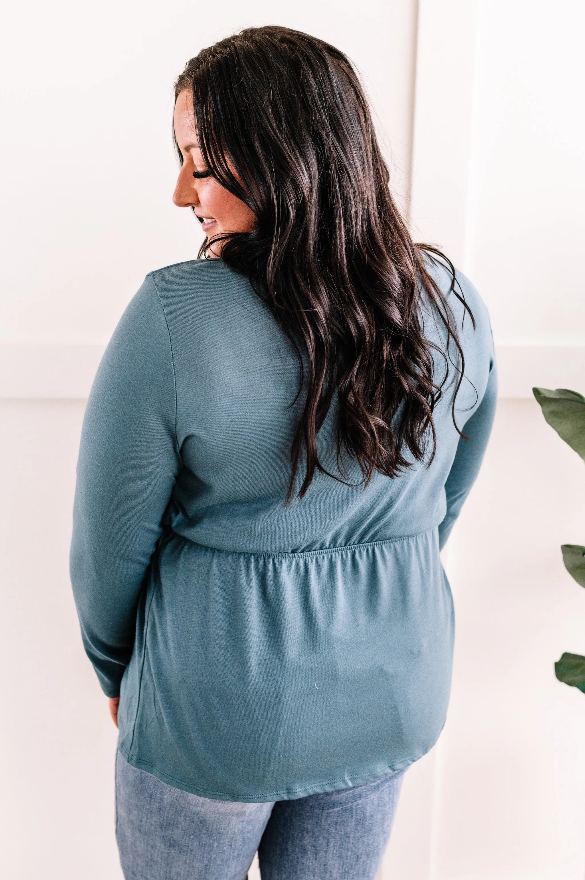 Surplice Long Sleeve Peplum Top In Teal