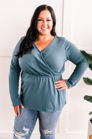 Surplice Long Sleeve Peplum Top In Teal