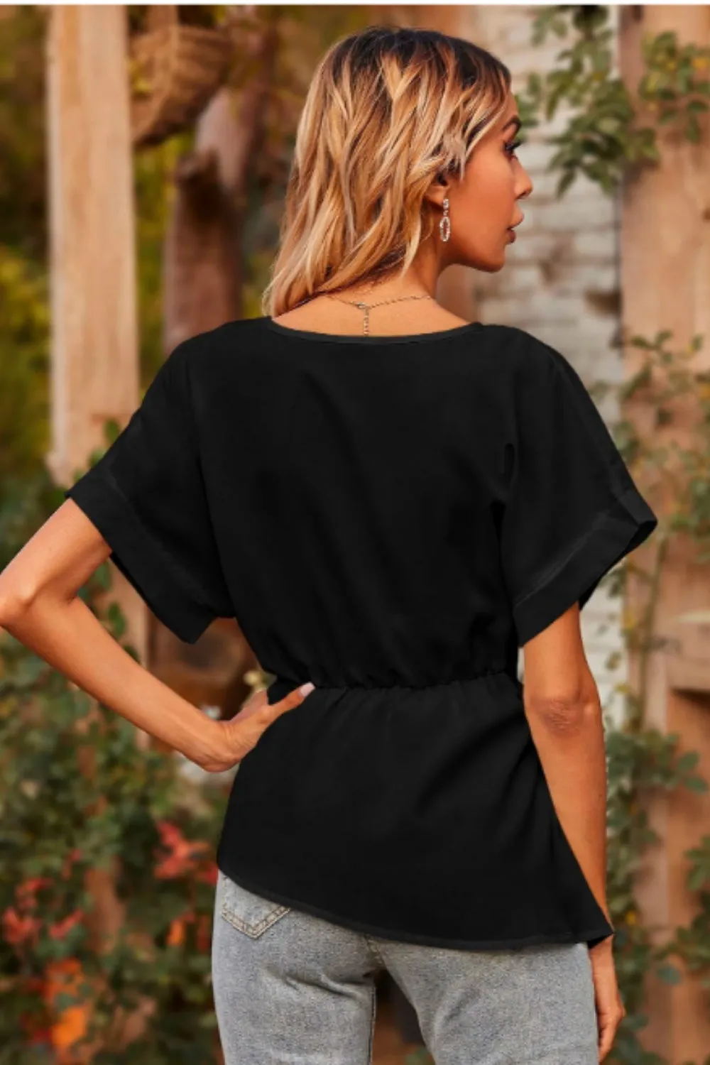 Surplice Neck Blouse Black