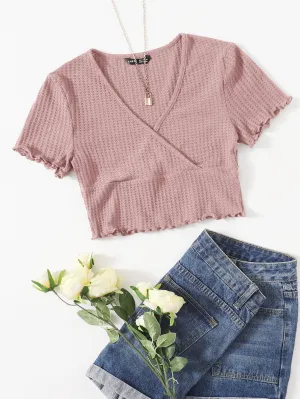 Surplice Neck Lettuce Trim Tee