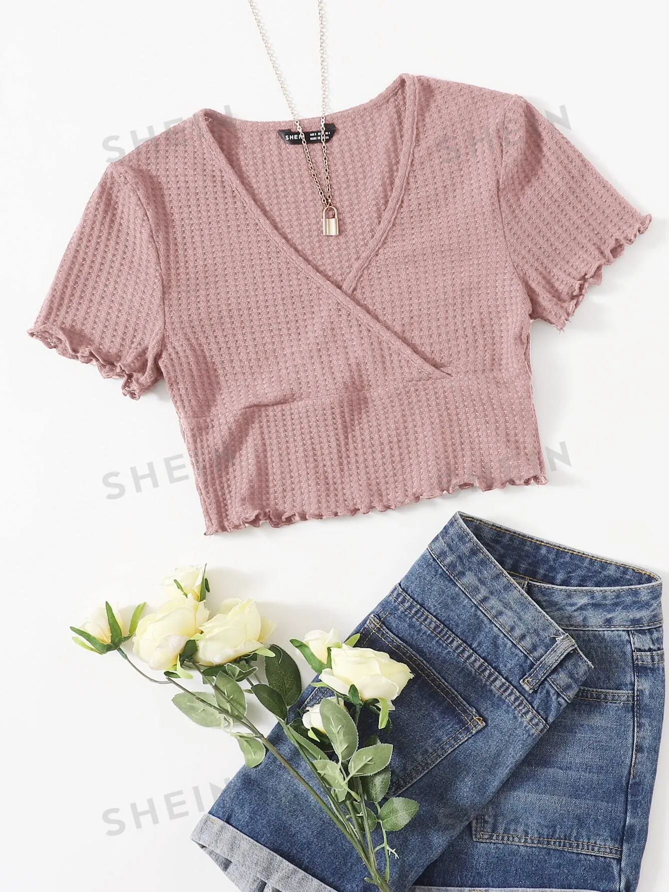 Surplice Neck Lettuce Trim Tee