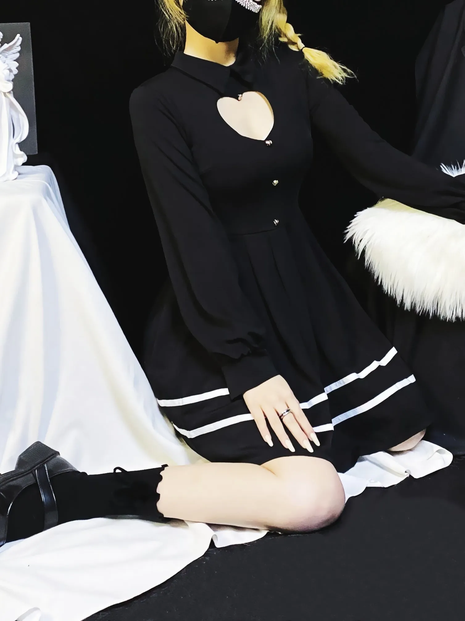 Sweet  and  sexy Heart Hollow Out Dress KF1066