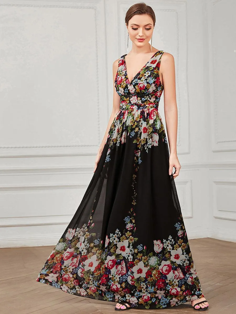 Taille personnalisée Robe de soirée sans manches plissé chiffon