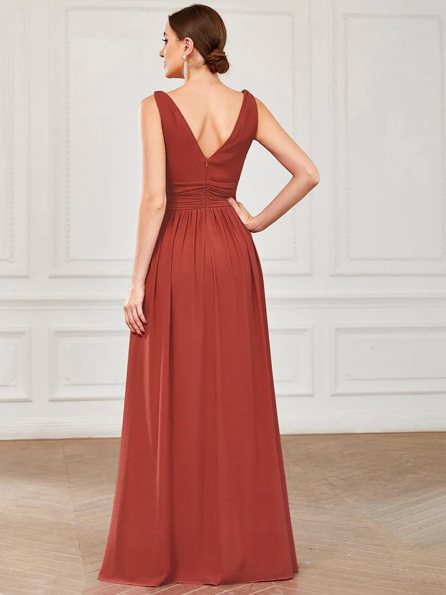 Taille personnalisée Robe de soirée sans manches plissé chiffon