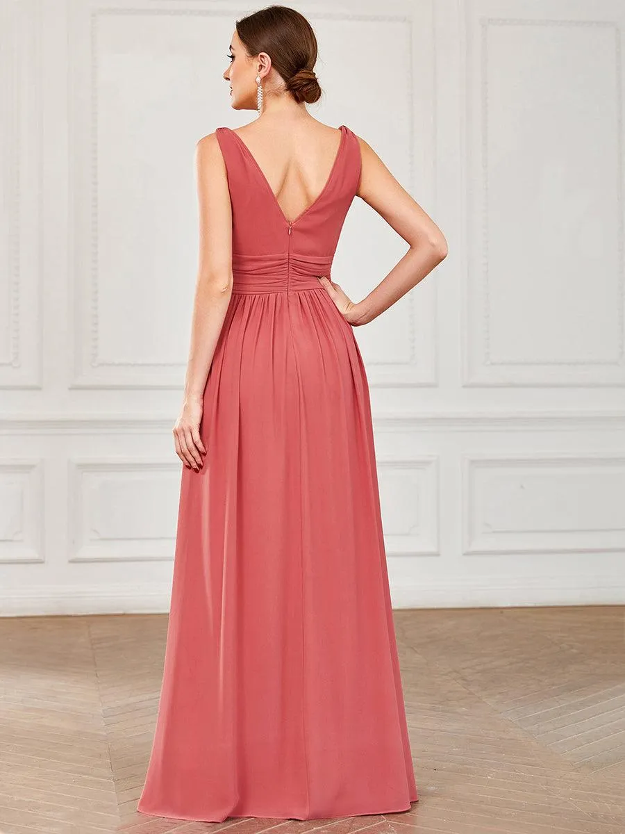 Taille personnalisée Robe de soirée sans manches plissé chiffon