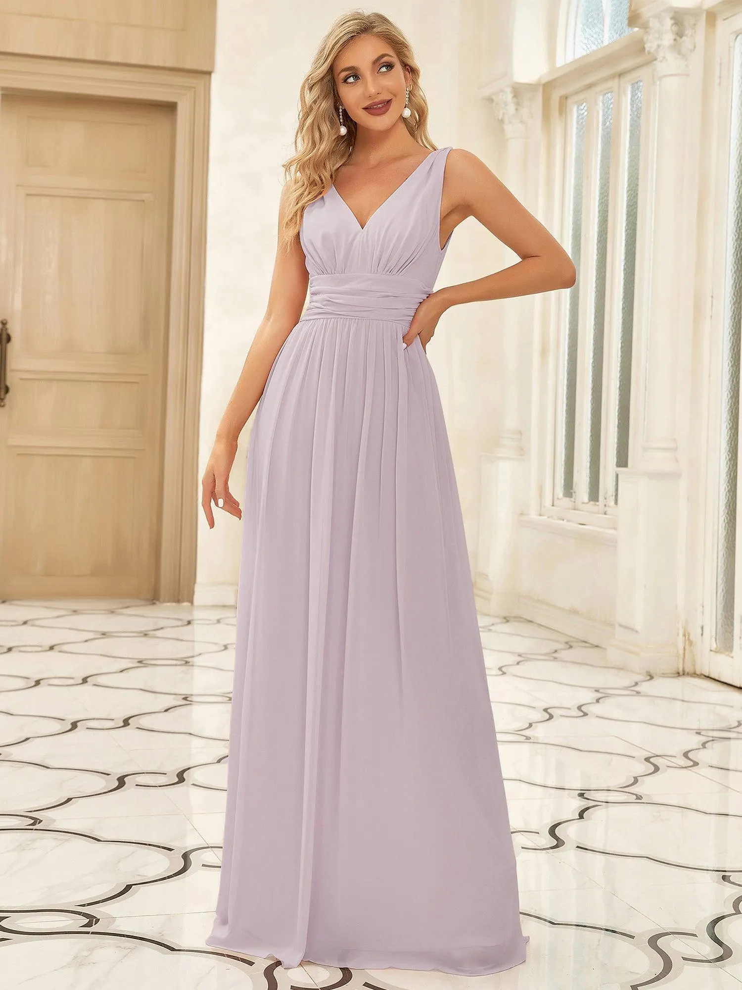 Taille personnalisée Robe de soirée sans manches plissé chiffon