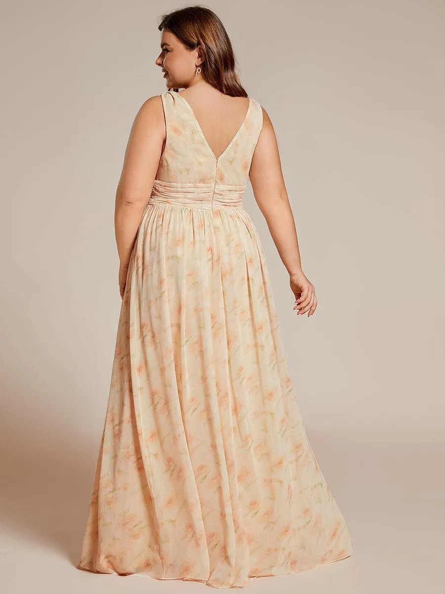 Taille personnalisée Robe de soirée sans manches plissé chiffon