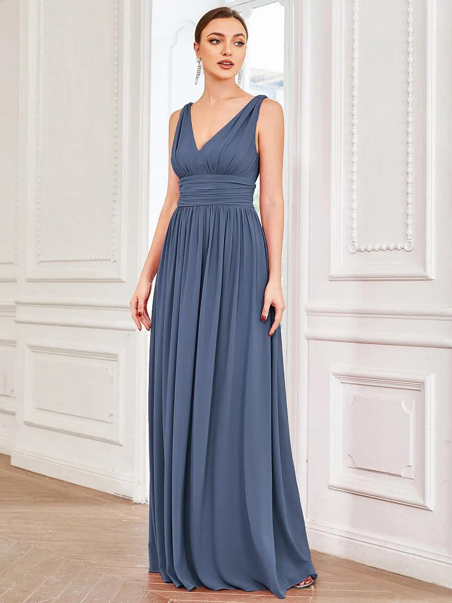 Taille personnalisée Robe de soirée sans manches plissé chiffon