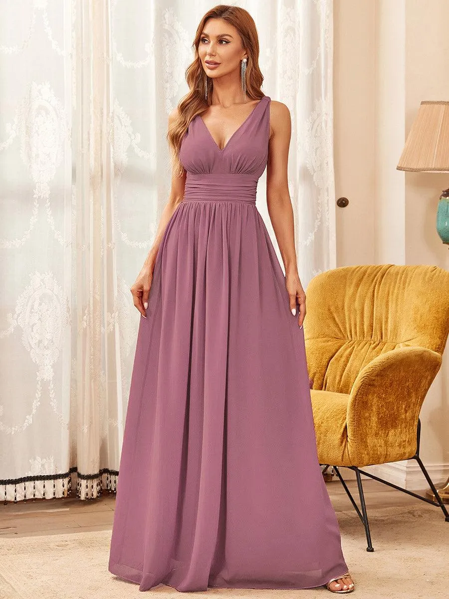 Taille personnalisée Robe de soirée sans manches plissé chiffon