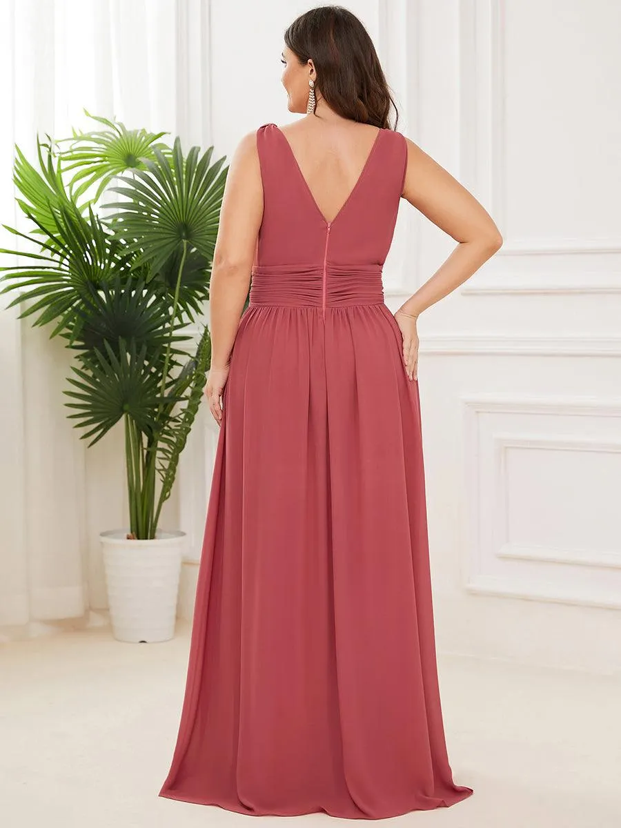 Taille personnalisée Robe de soirée sans manches plissé chiffon