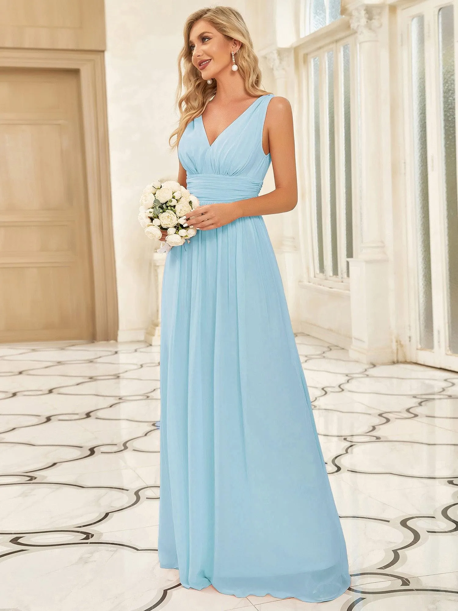Taille personnalisée Robe de soirée sans manches plissé chiffon