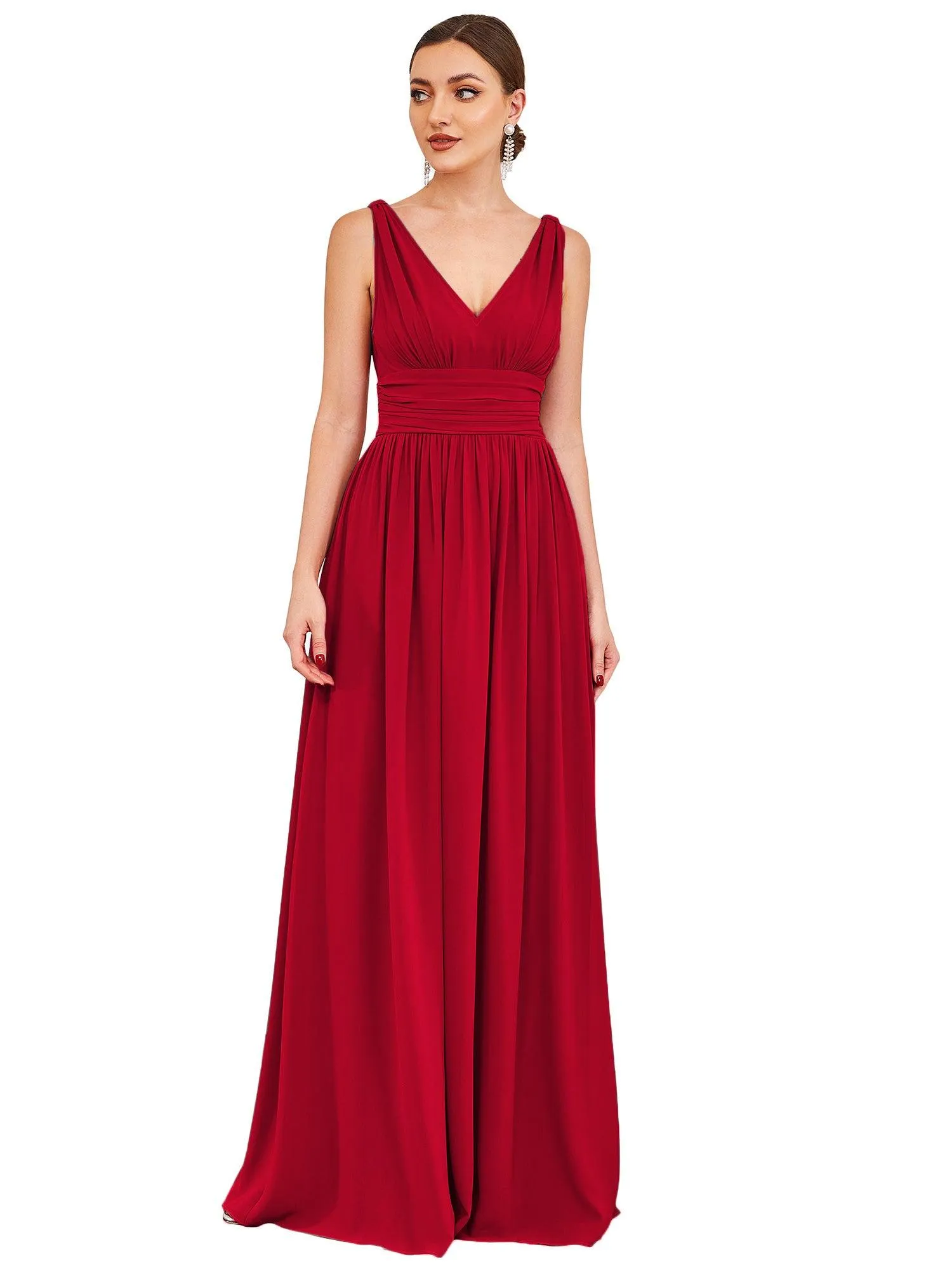 Taille personnalisée Robe de soirée sans manches plissé chiffon