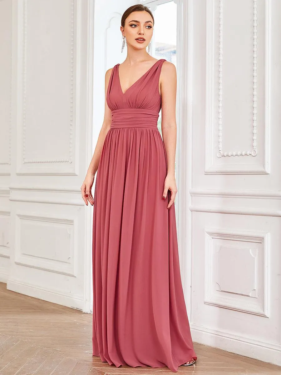Taille personnalisée Robe de soirée sans manches plissé chiffon