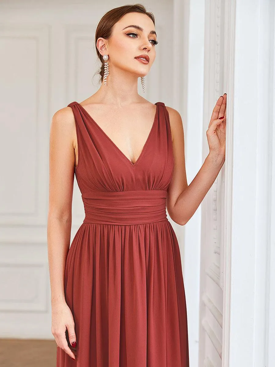 Taille personnalisée Robe de soirée sans manches plissé chiffon
