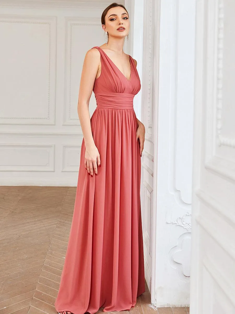 Taille personnalisée Robe de soirée sans manches plissé chiffon