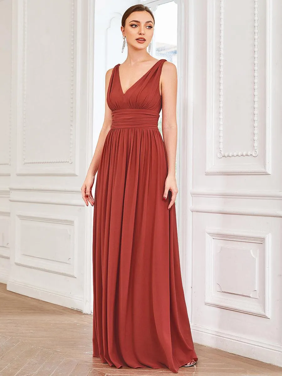 Taille personnalisée Robe de soirée sans manches plissé chiffon