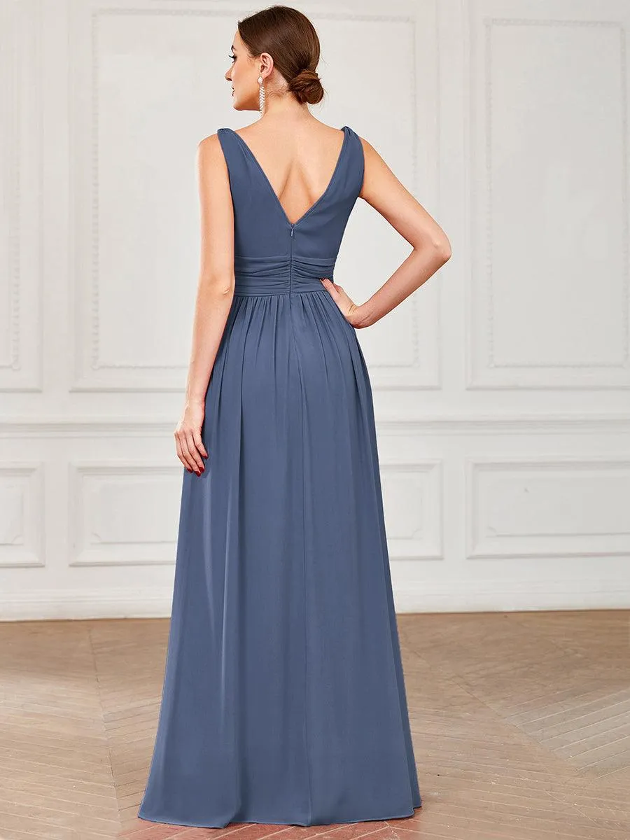 Taille personnalisée Robe de soirée sans manches plissé chiffon