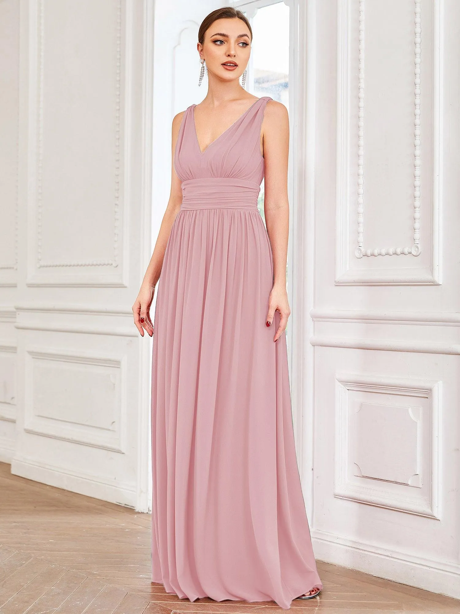 Taille personnalisée Robe de soirée sans manches plissé chiffon