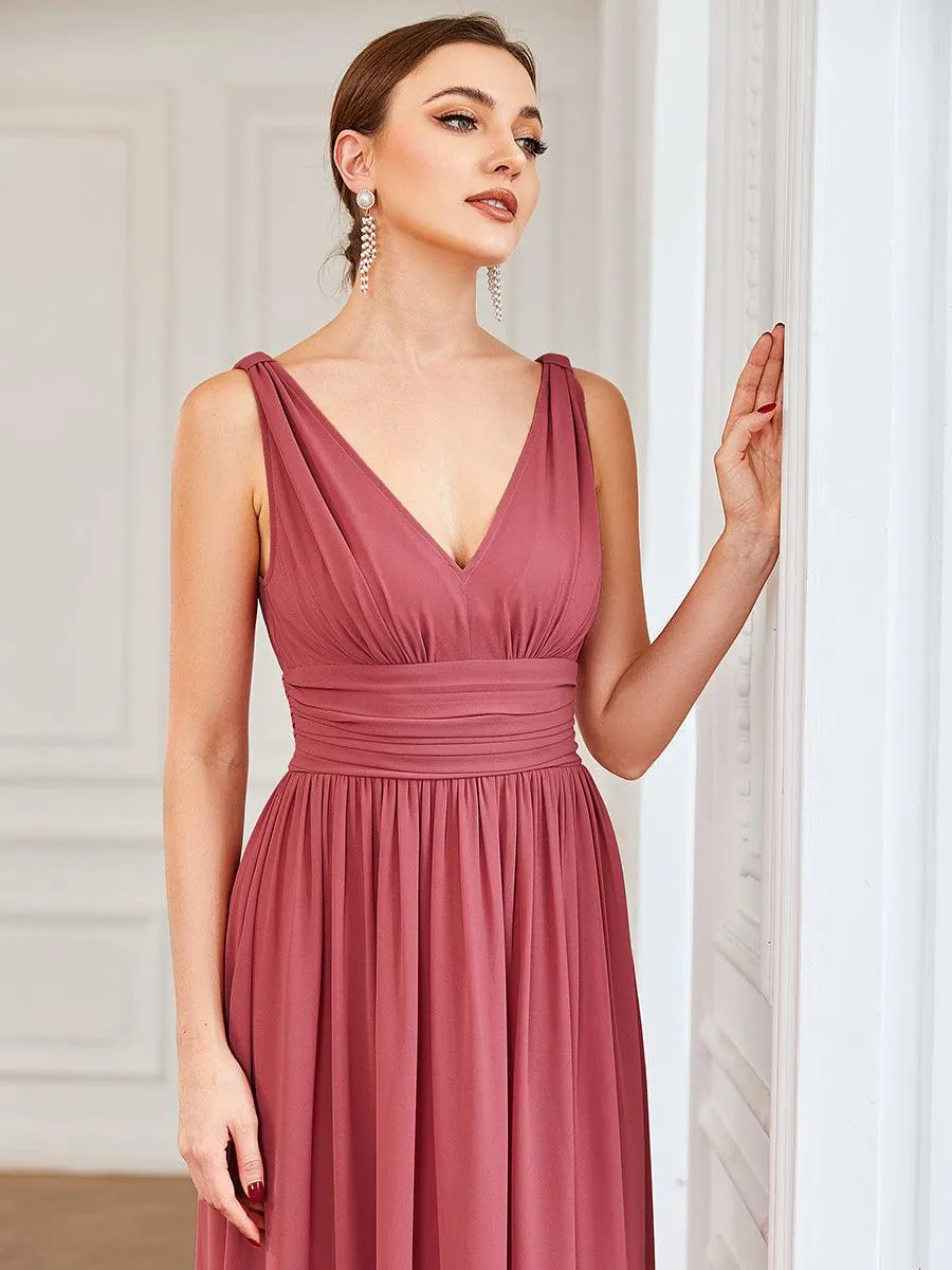 Taille personnalisée Robe de soirée sans manches plissé chiffon