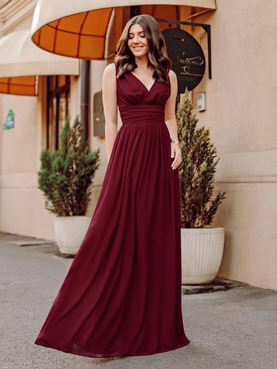 Taille personnalisée Robe de soirée sans manches plissé chiffon