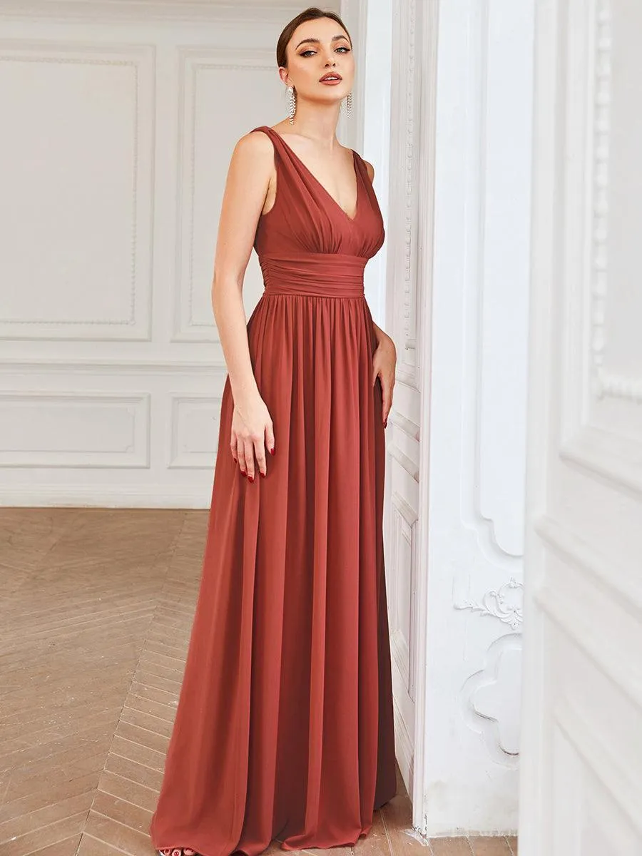Taille personnalisée Robe de soirée sans manches plissé chiffon