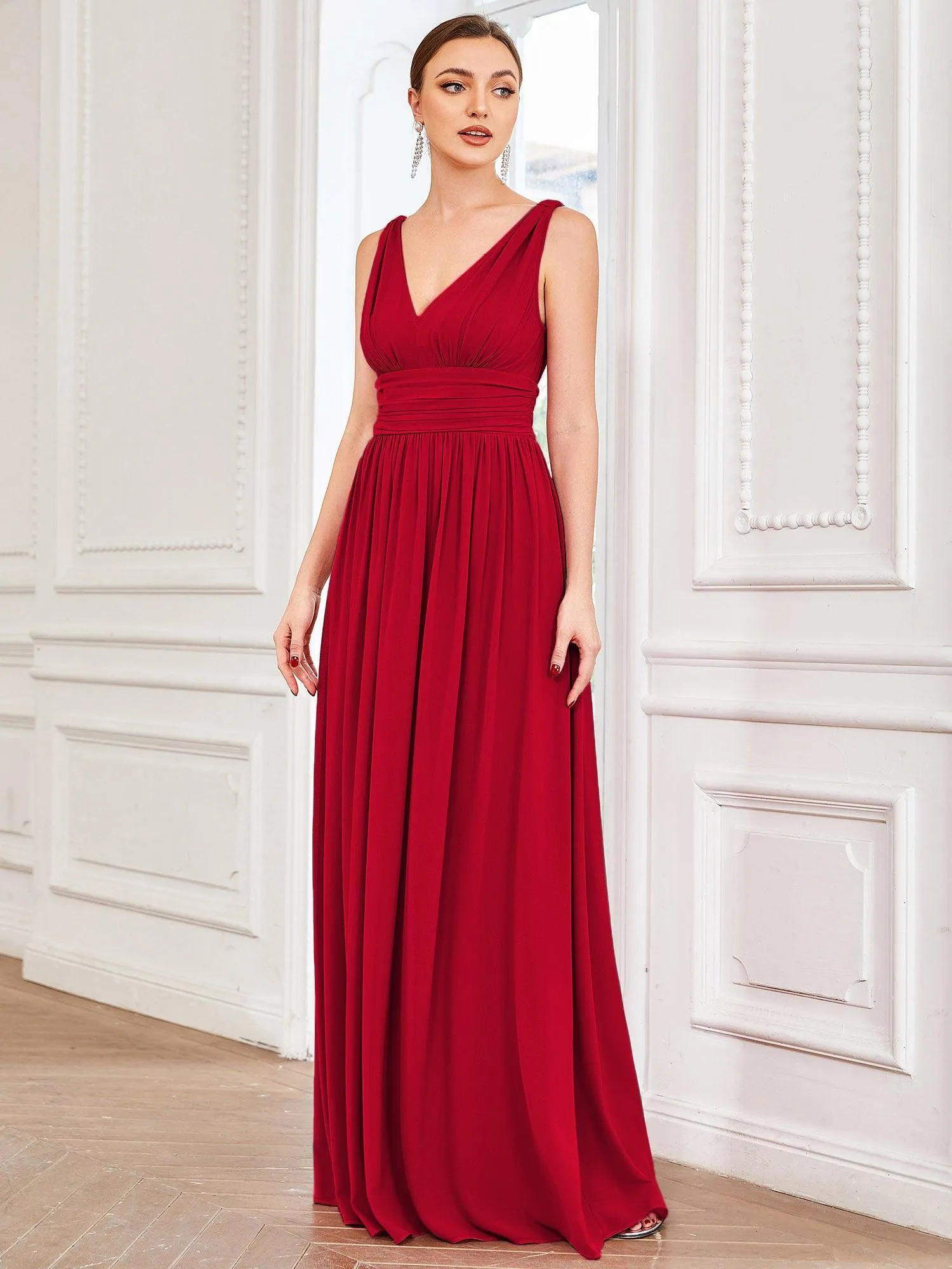 Taille personnalisée Robe de soirée sans manches plissé chiffon