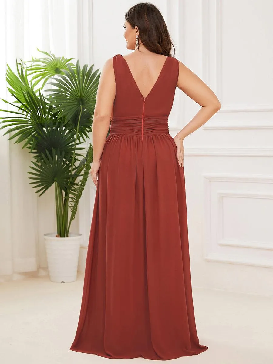 Taille personnalisée Robe de soirée sans manches plissé chiffon