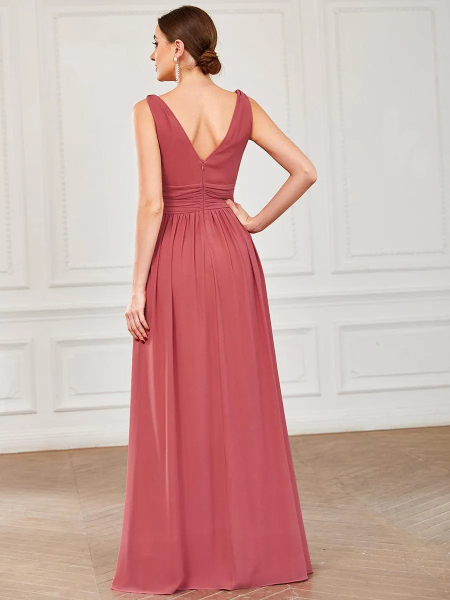 Taille personnalisée Robe de soirée sans manches plissé chiffon