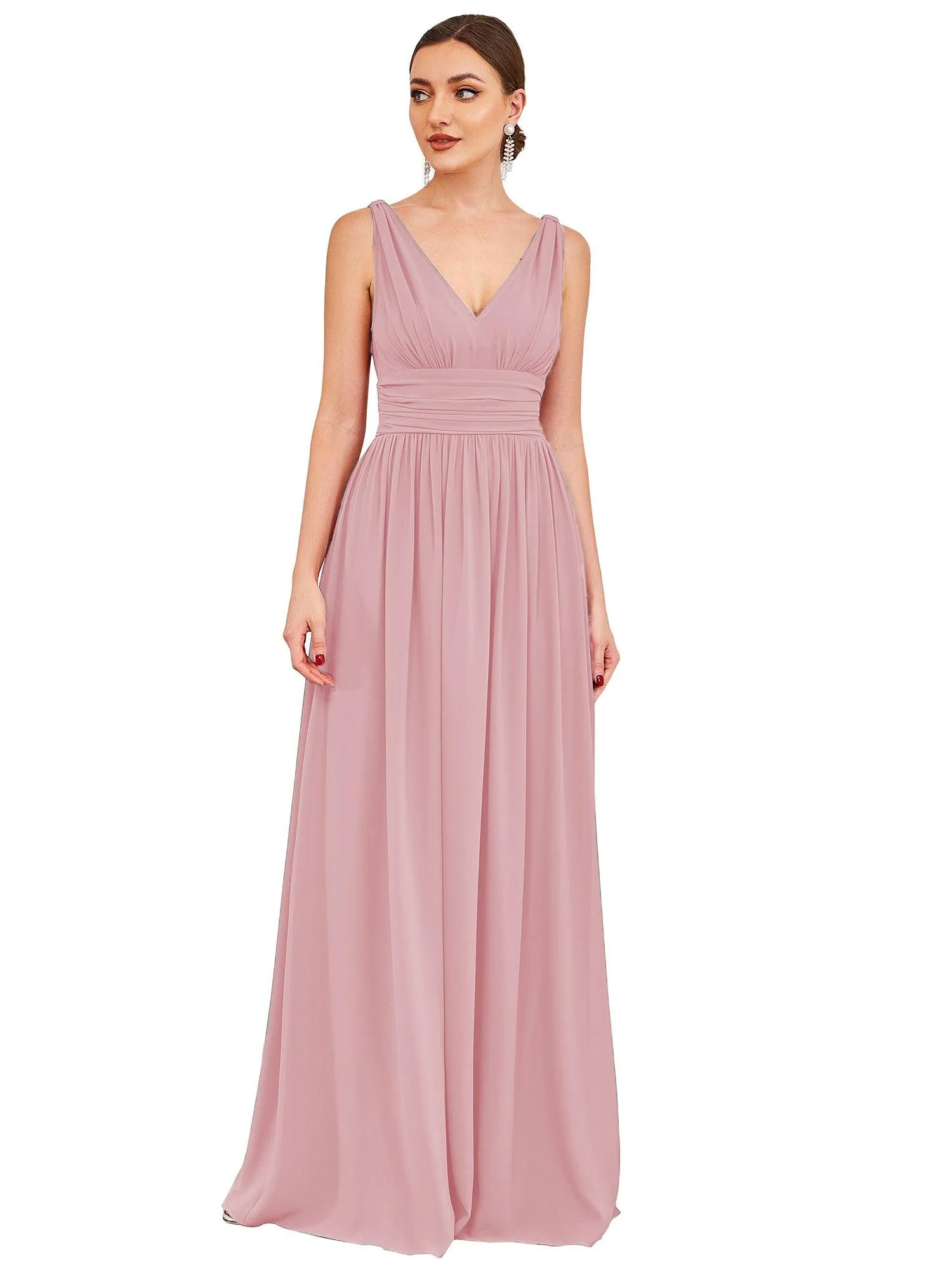Taille personnalisée Robe de soirée sans manches plissé chiffon