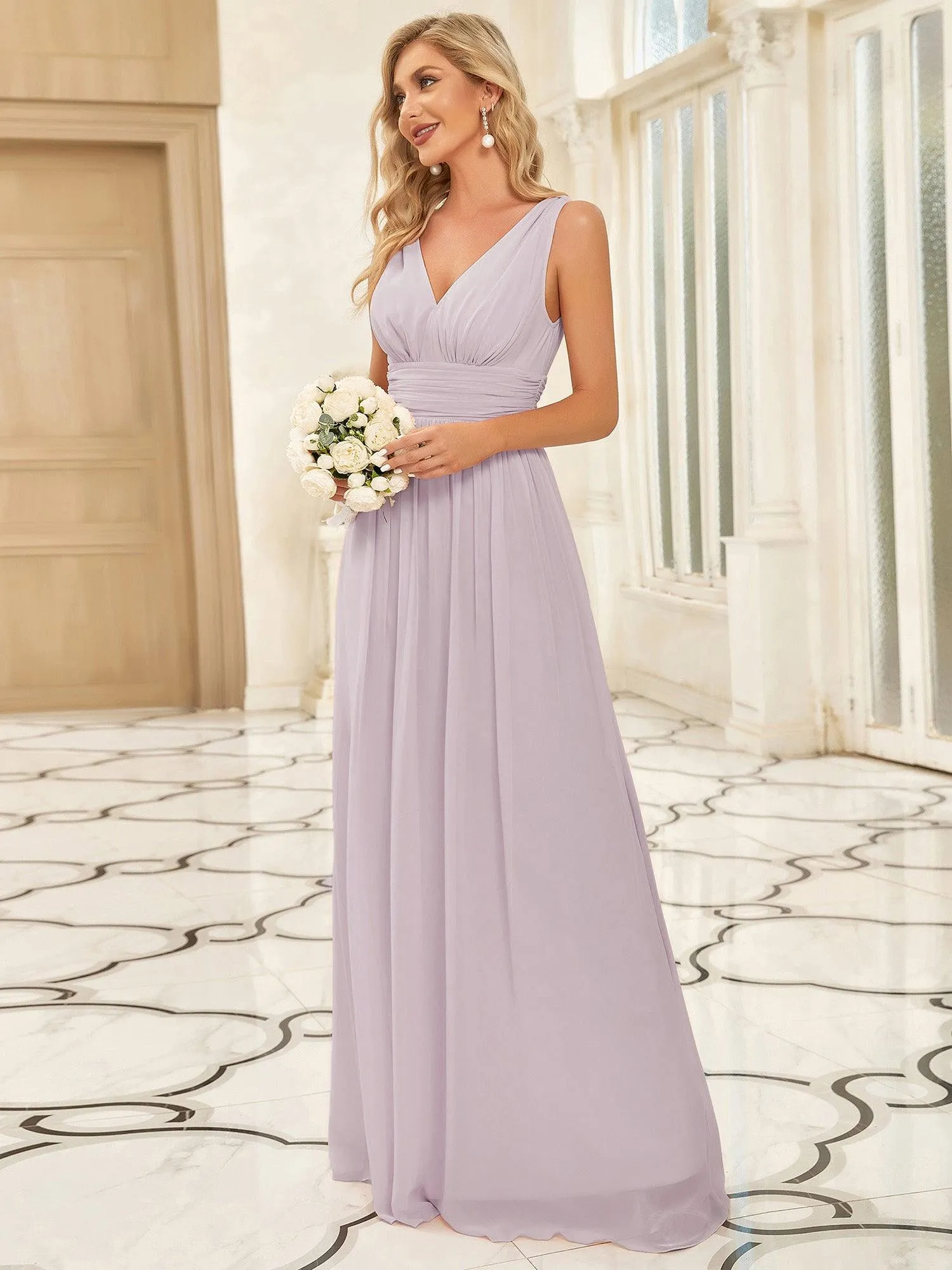 Taille personnalisée Robe de soirée sans manches plissé chiffon