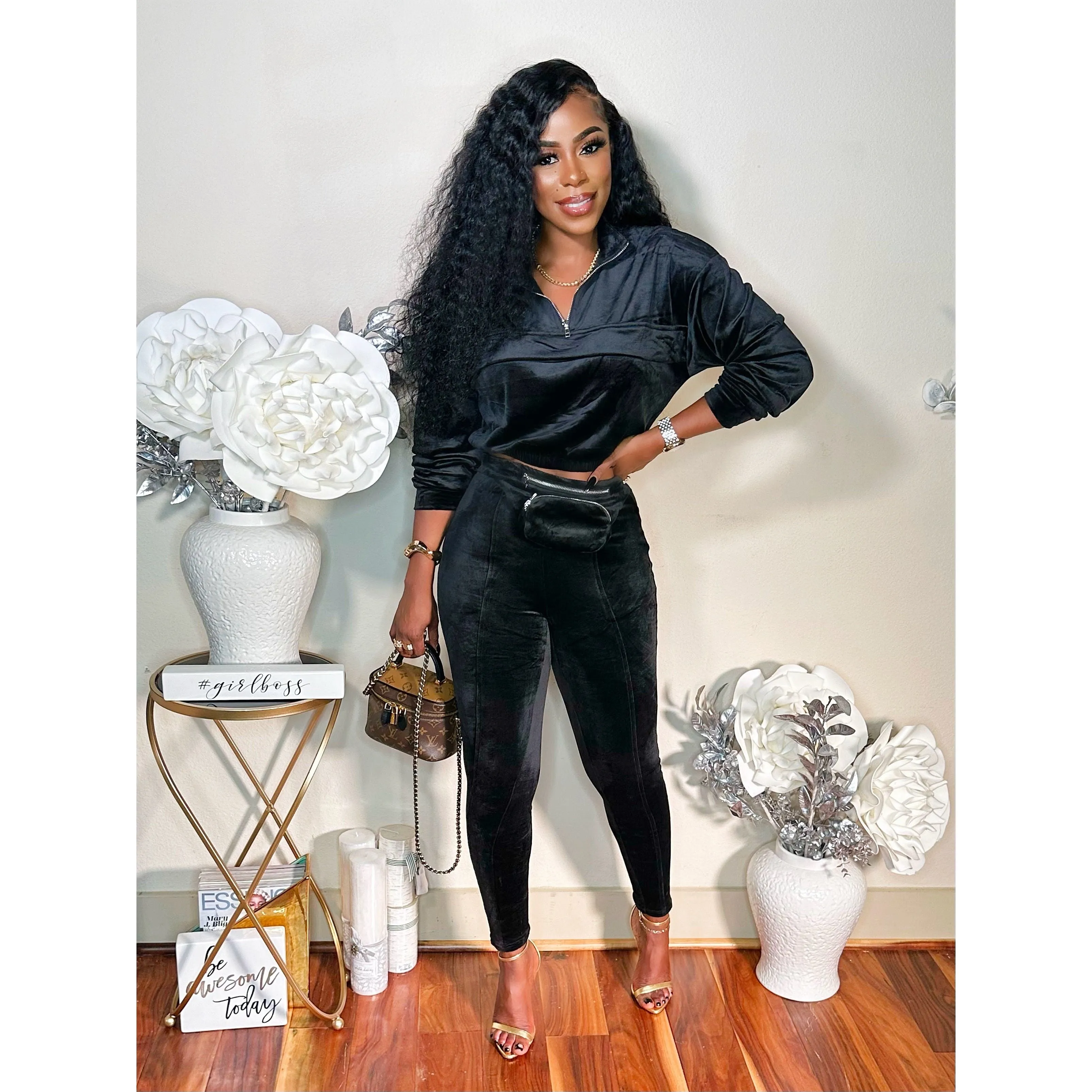 THE FANNY PACK SUEDE PANTS SET (BLACK)