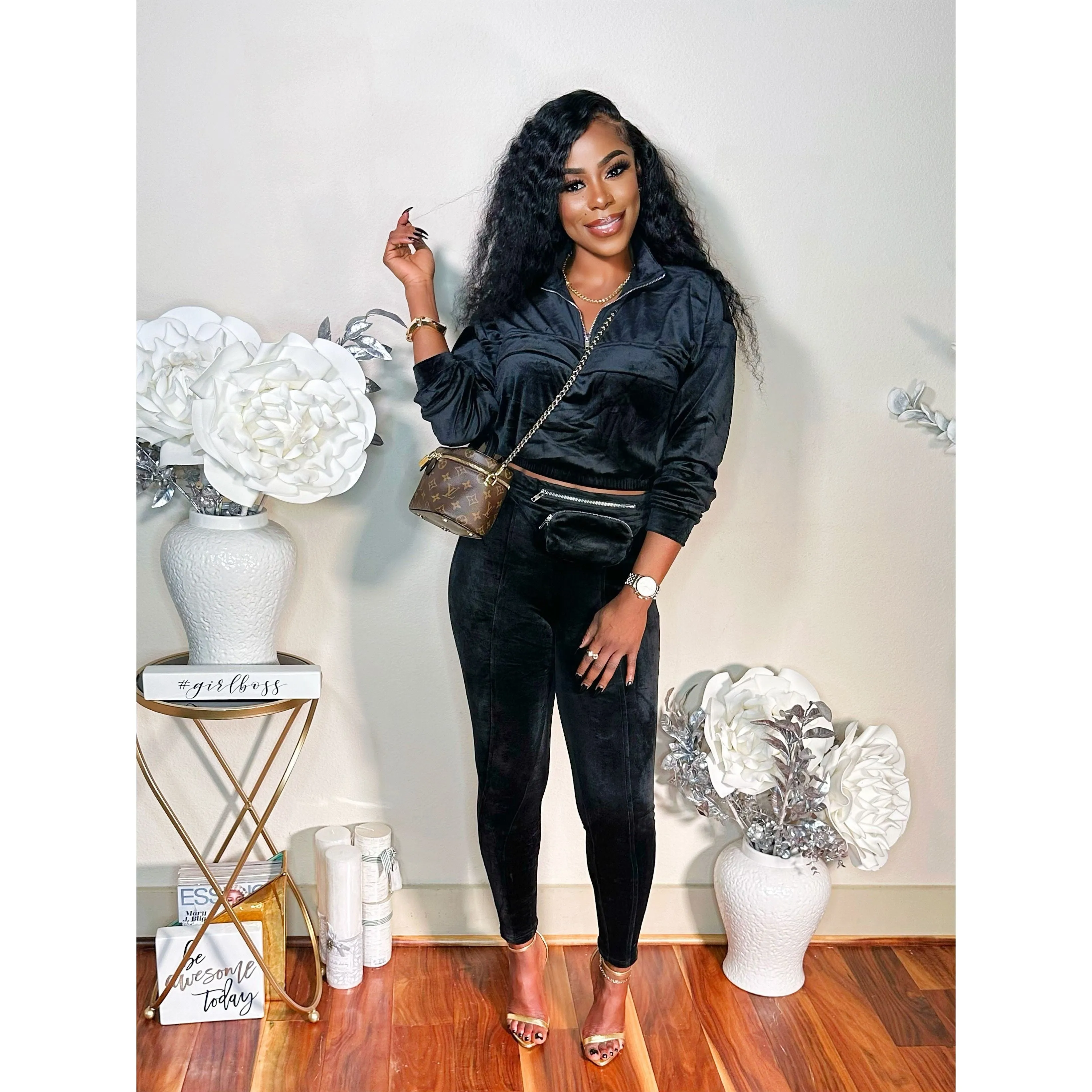 THE FANNY PACK SUEDE PANTS SET (BLACK)