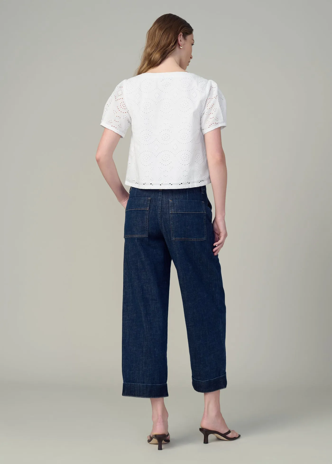 THE HALLE SHORT SLEEVE EYELET BLOUSE