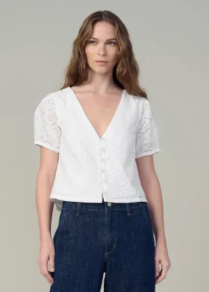 THE HALLE SHORT SLEEVE EYELET BLOUSE