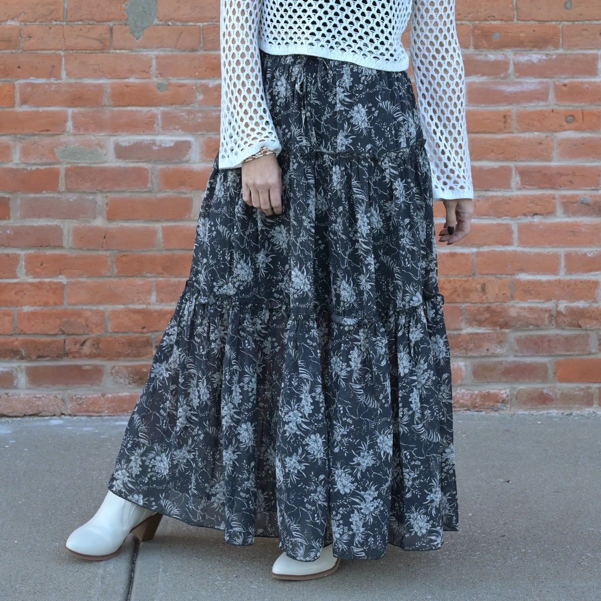 Tiered Floral Maxi Skirt