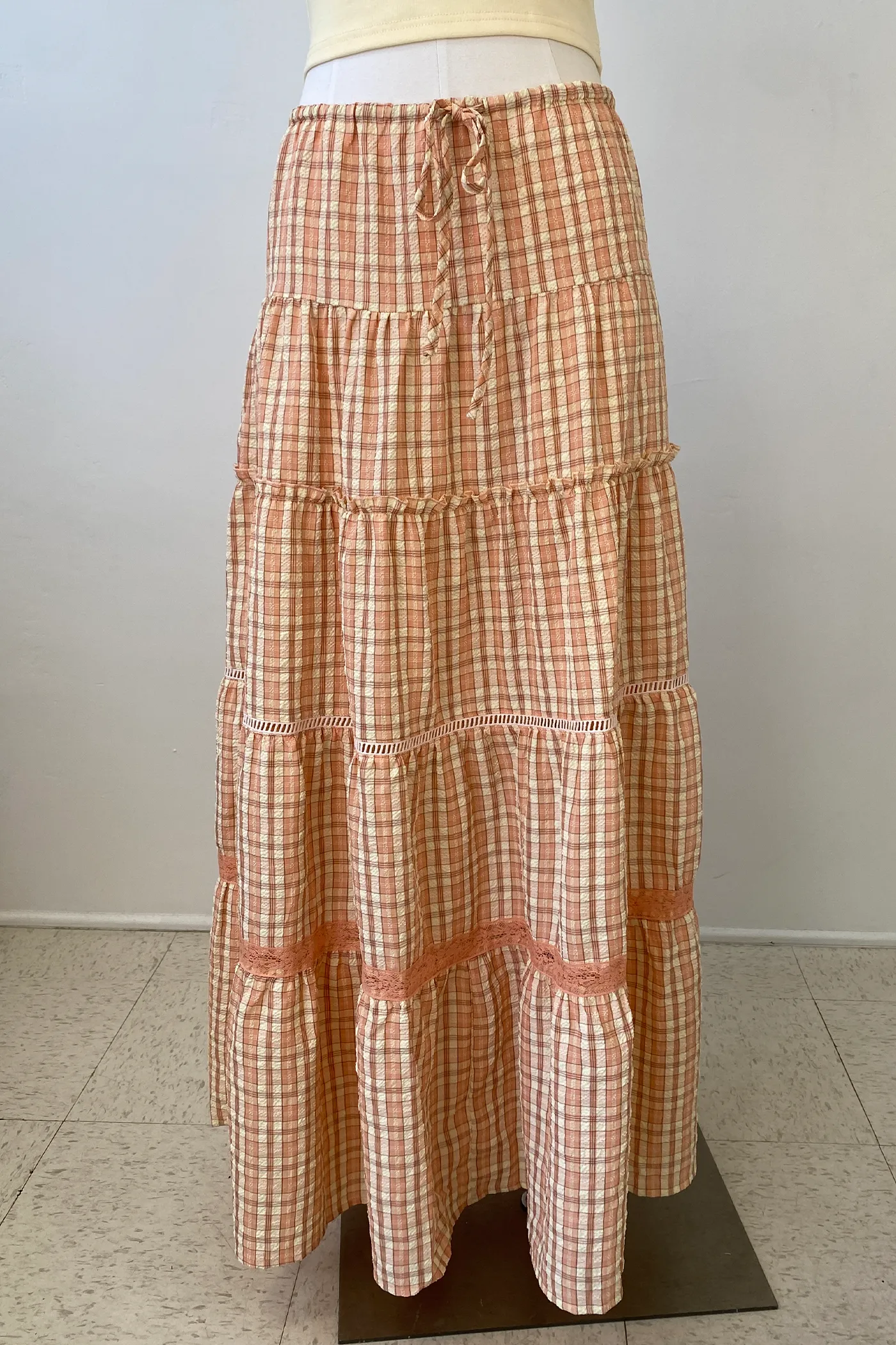 Tiered Plaid Maxi Skirt