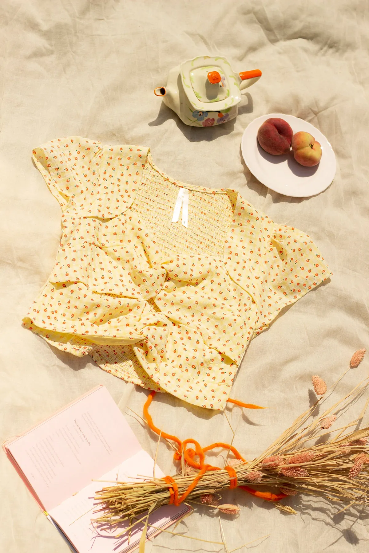 Twist Front Gingham Floral Top