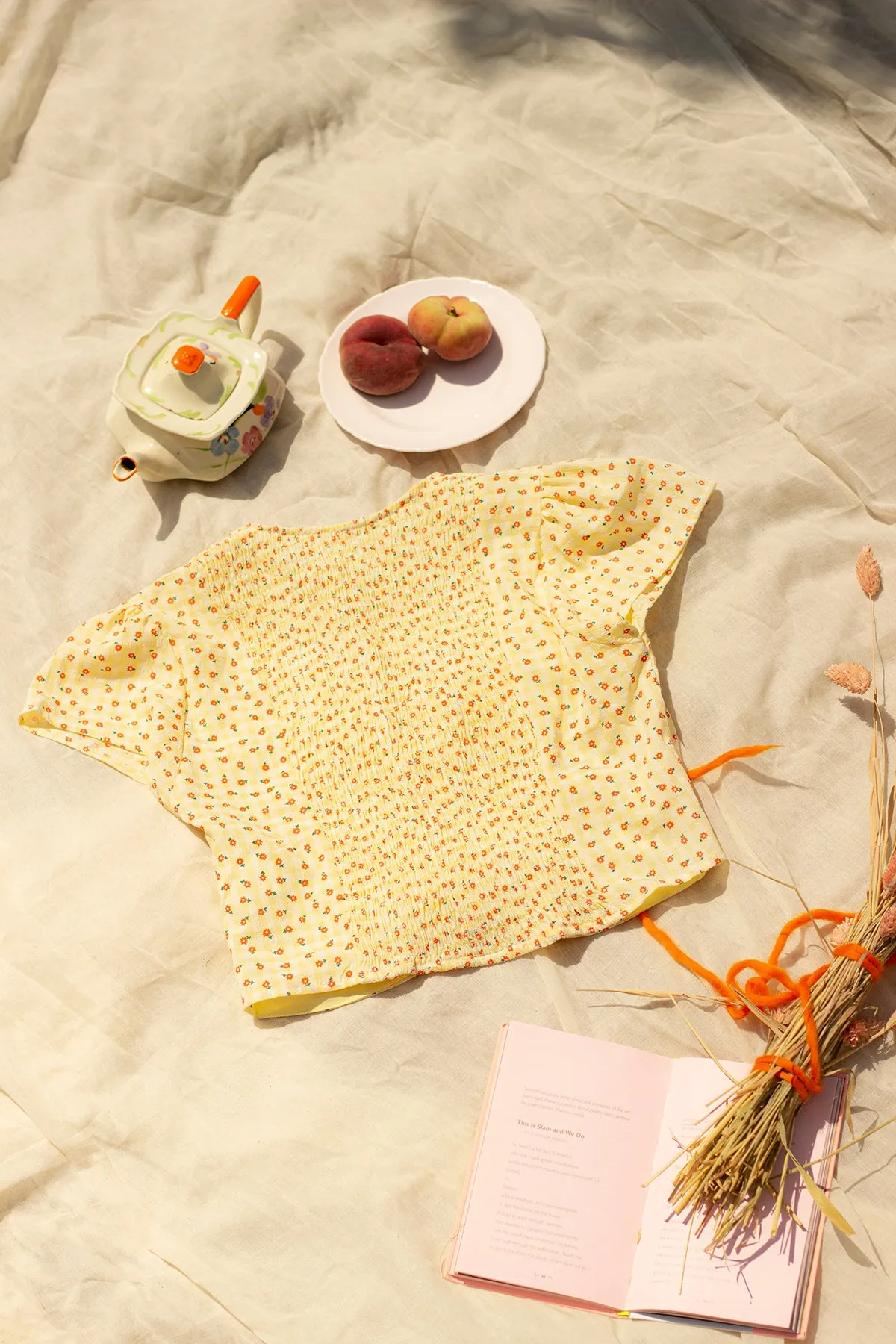 Twist Front Gingham Floral Top