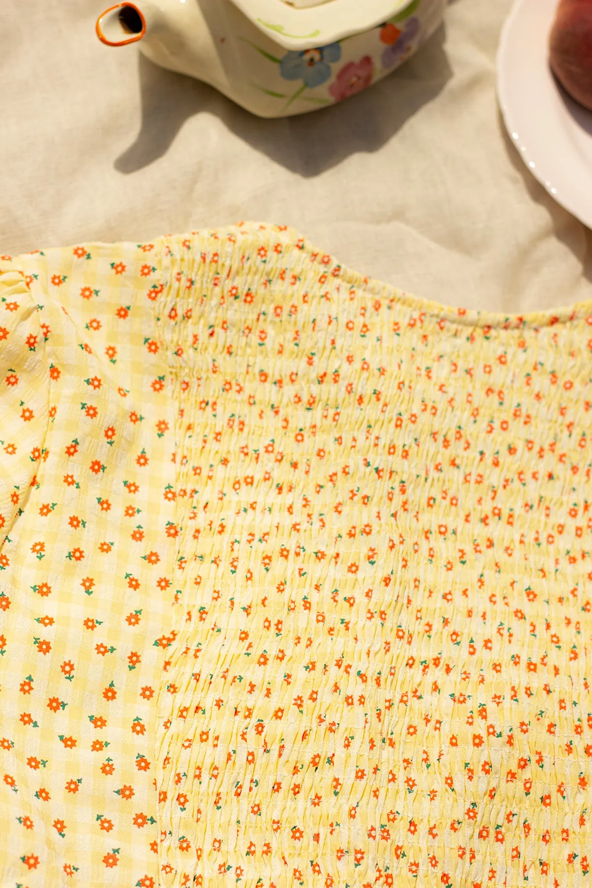 Twist Front Gingham Floral Top