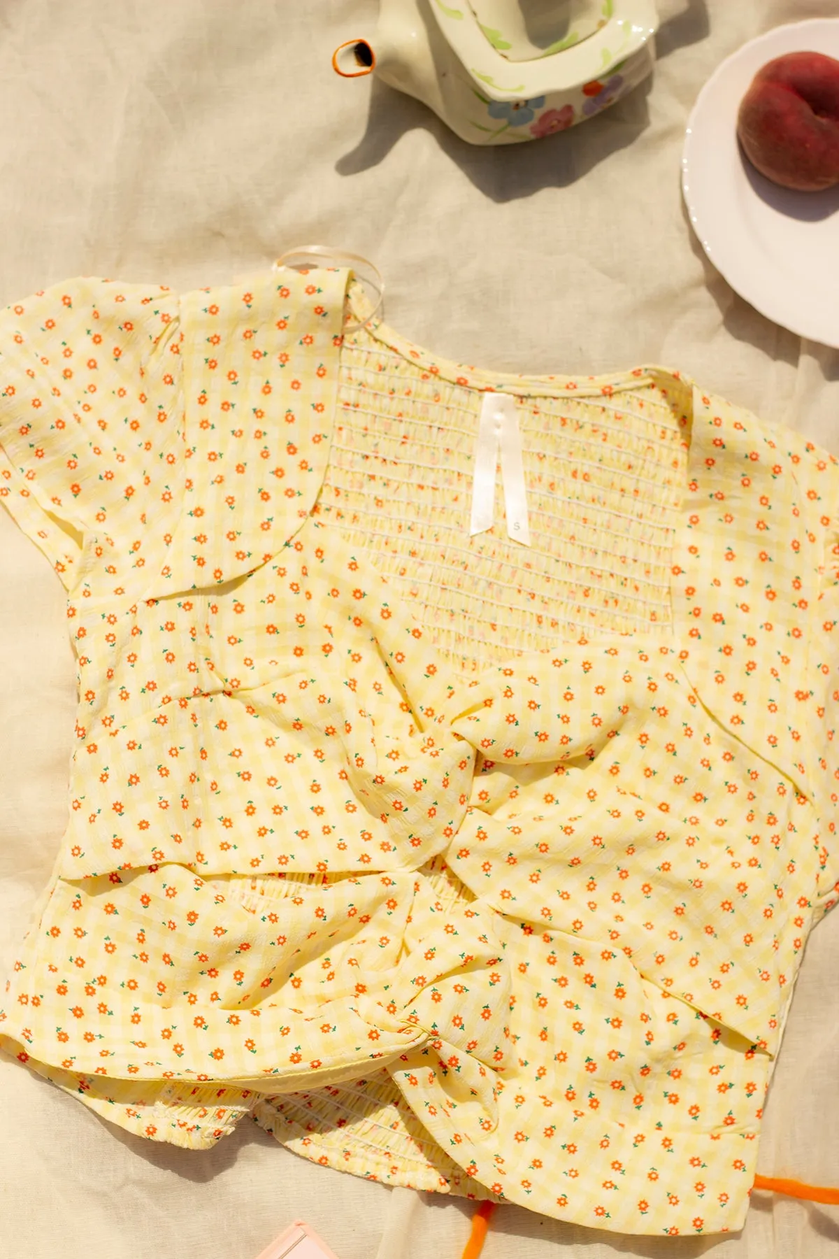 Twist Front Gingham Floral Top