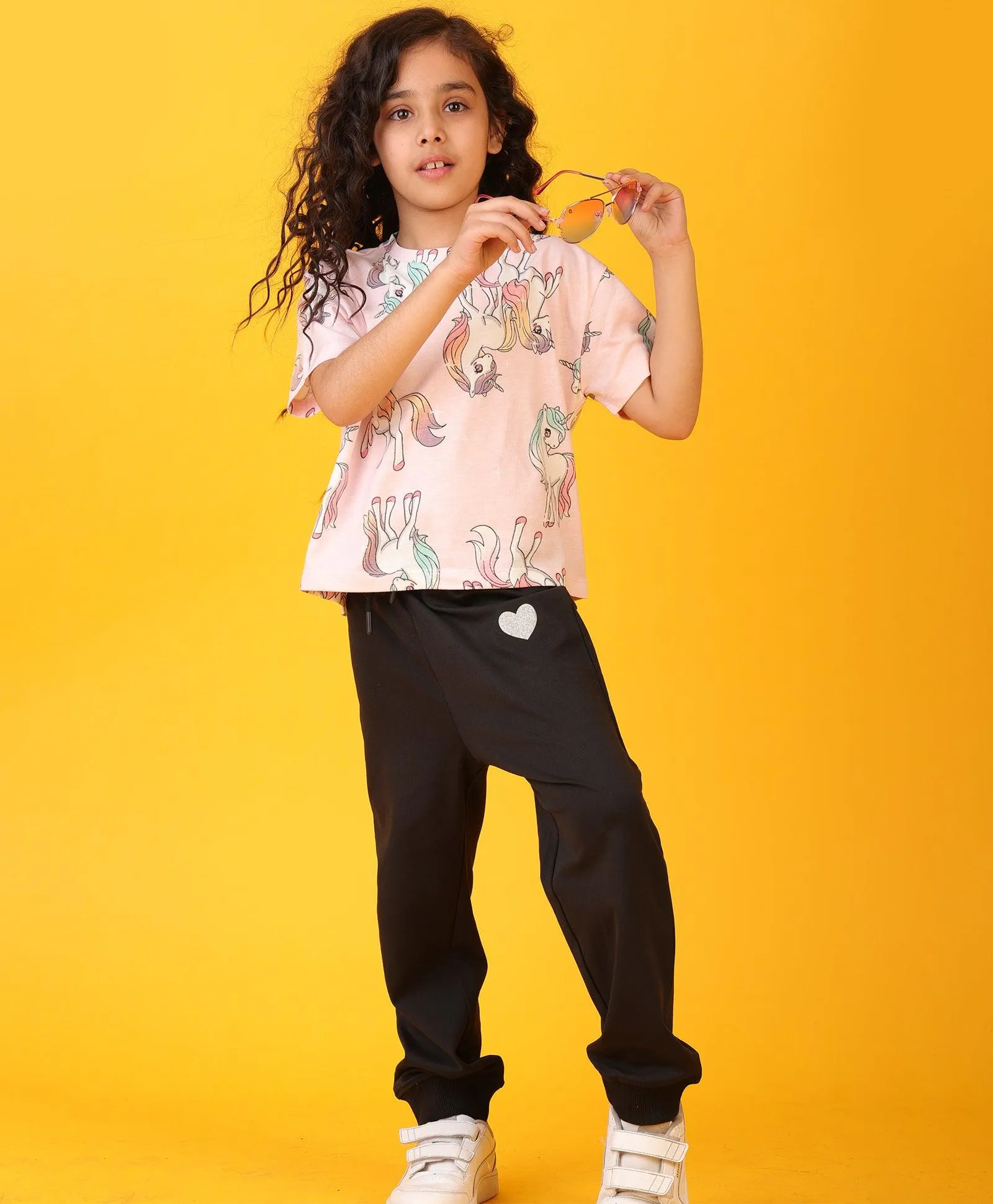 UNICORN STAR BLACK HEART SUMMER JOGGER SET - PINK/BLACK