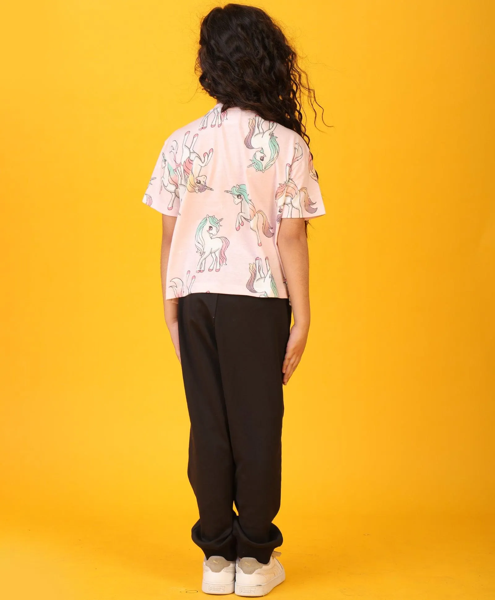 UNICORN STAR BLACK HEART SUMMER JOGGER SET - PINK/BLACK