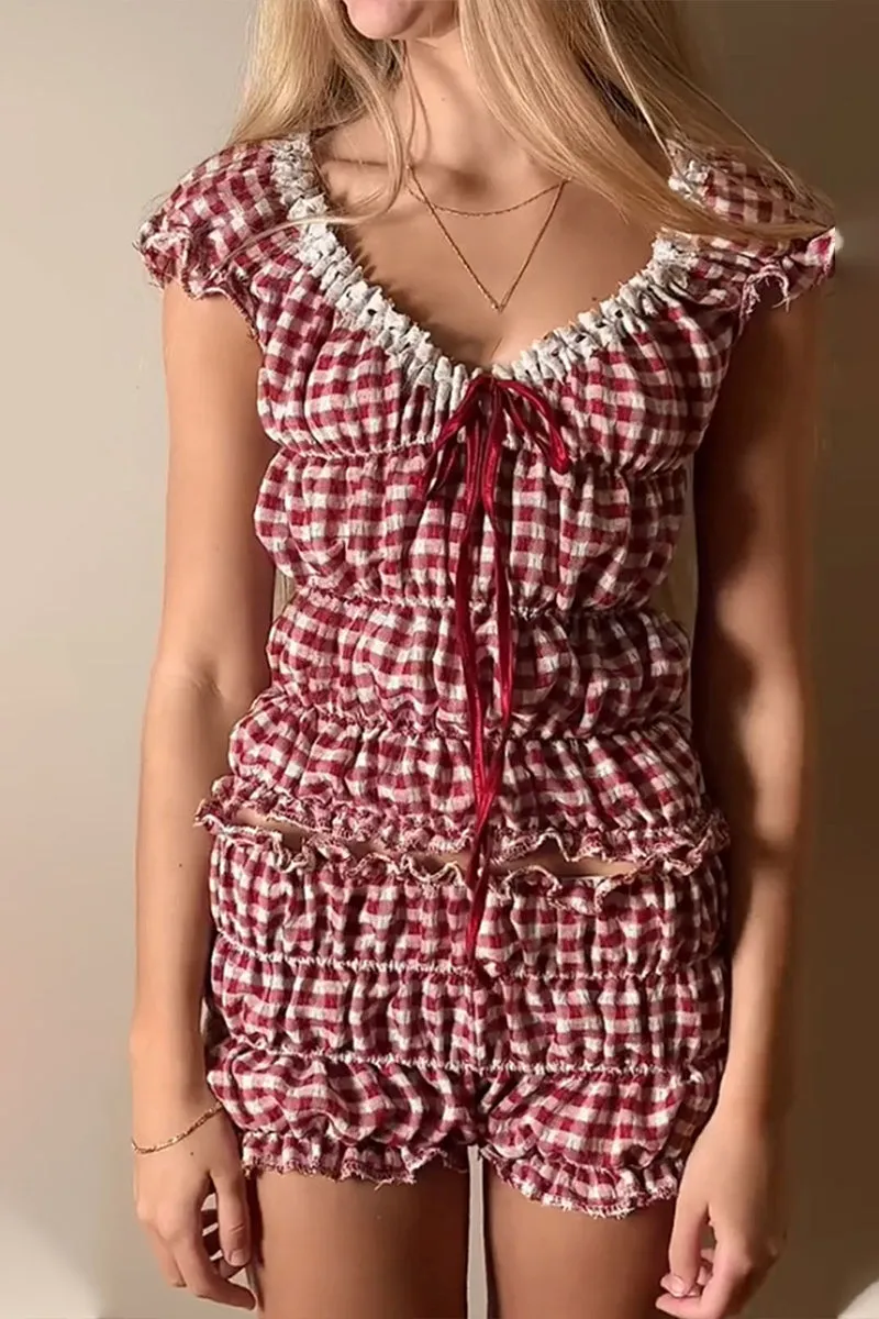 US3523 Pleated Shirt and Shorts Set