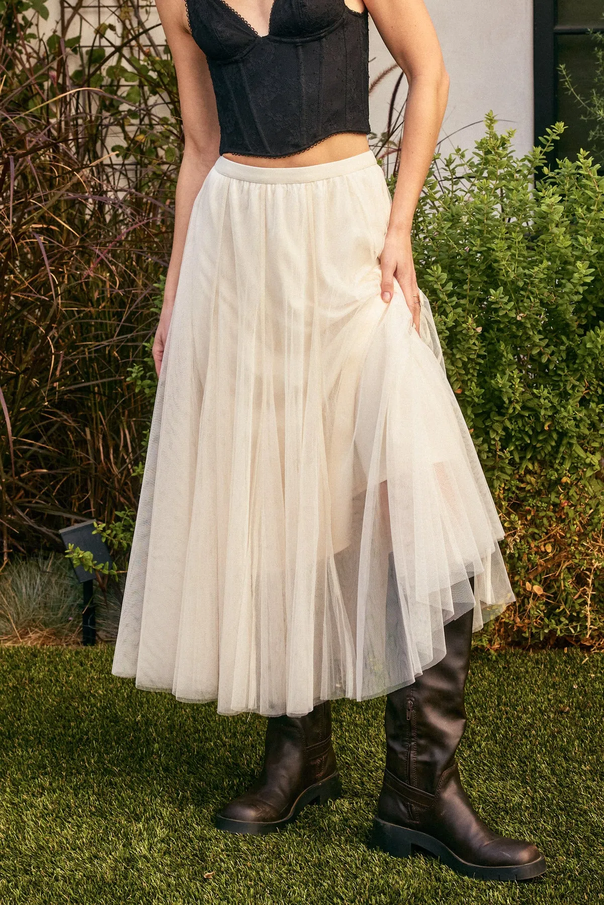Valentina Mesh Sheer Paneled Midi Skirt