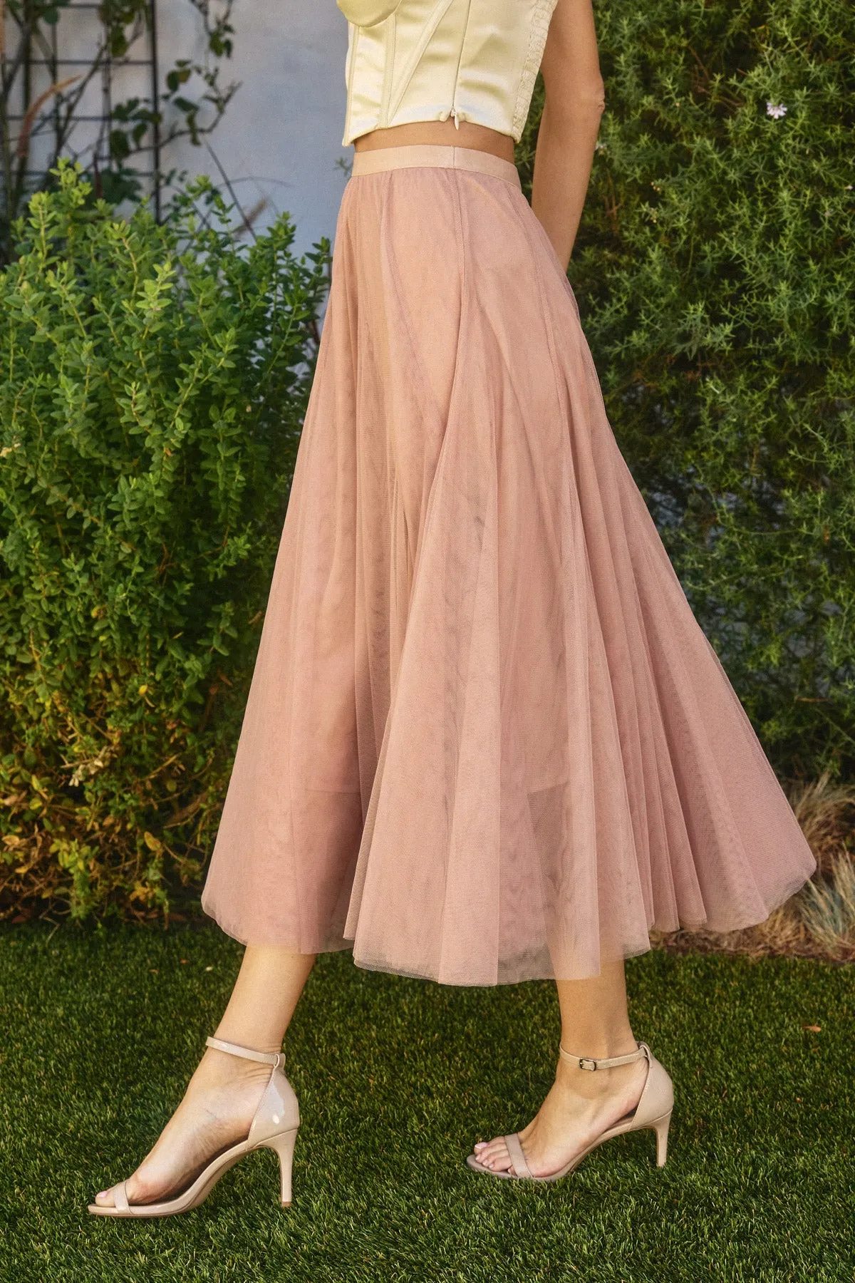 Valentina Mesh Sheer Paneled Midi Skirt
