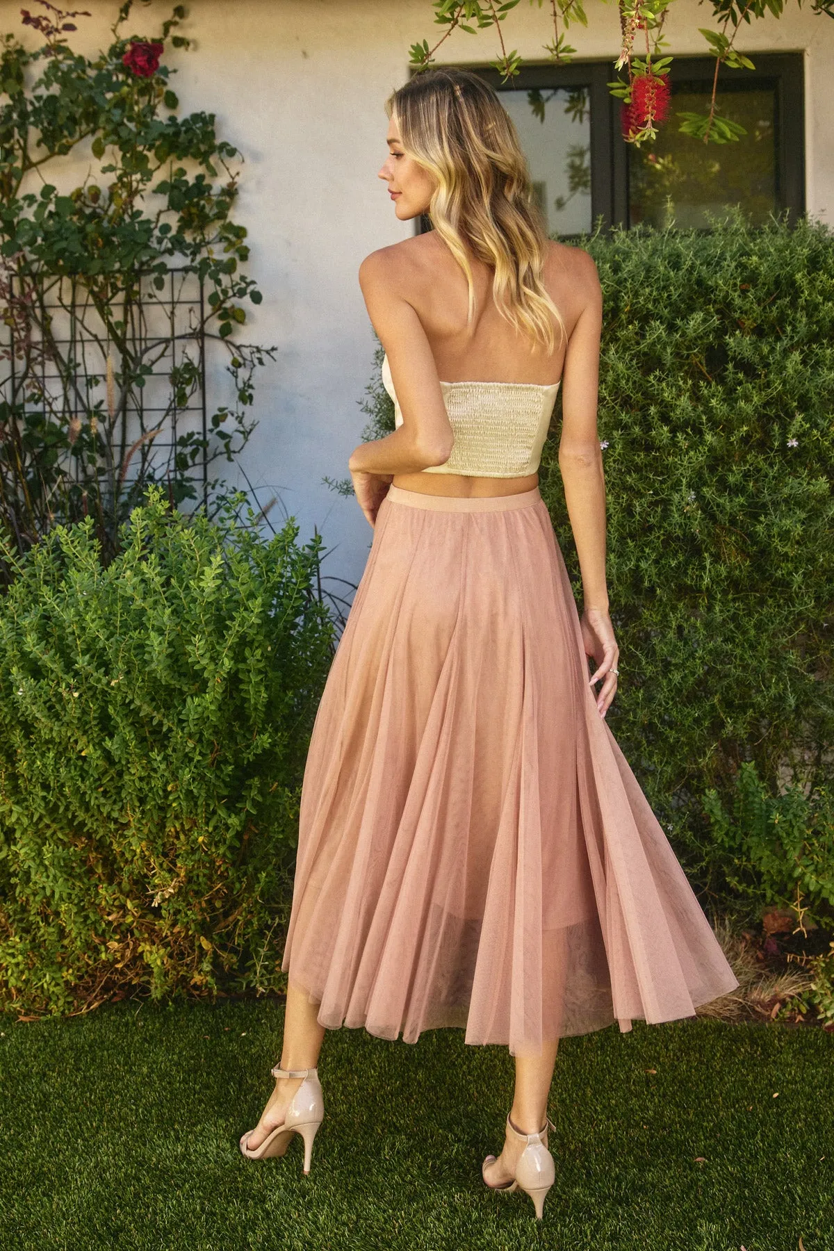Valentina Mesh Sheer Paneled Midi Skirt